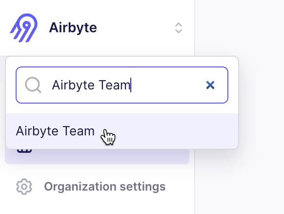 Hovering your mouse cursor over the new organizaton after clicking the button to switch organizatons